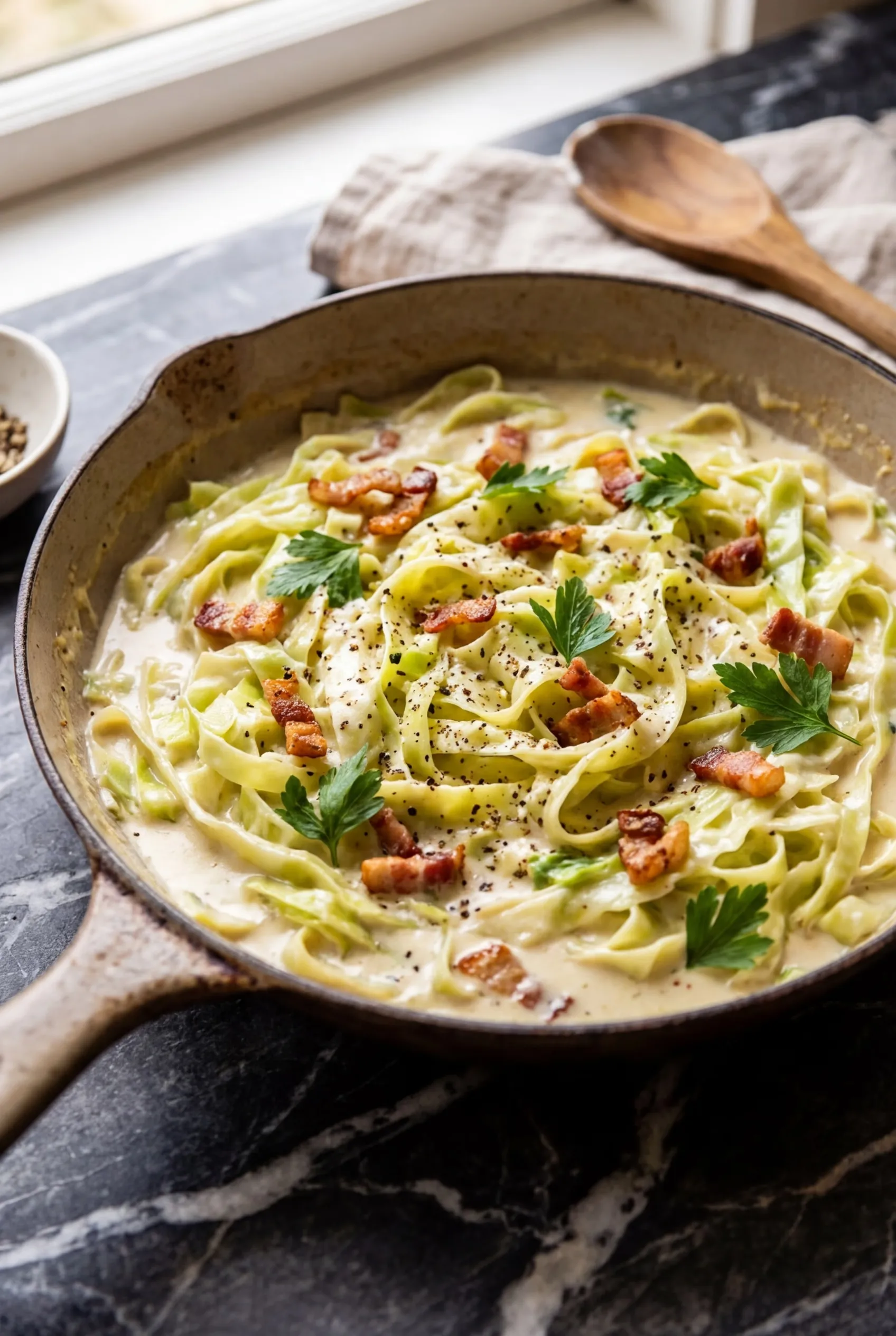 Creamy Cabbage Alfredo Pasta