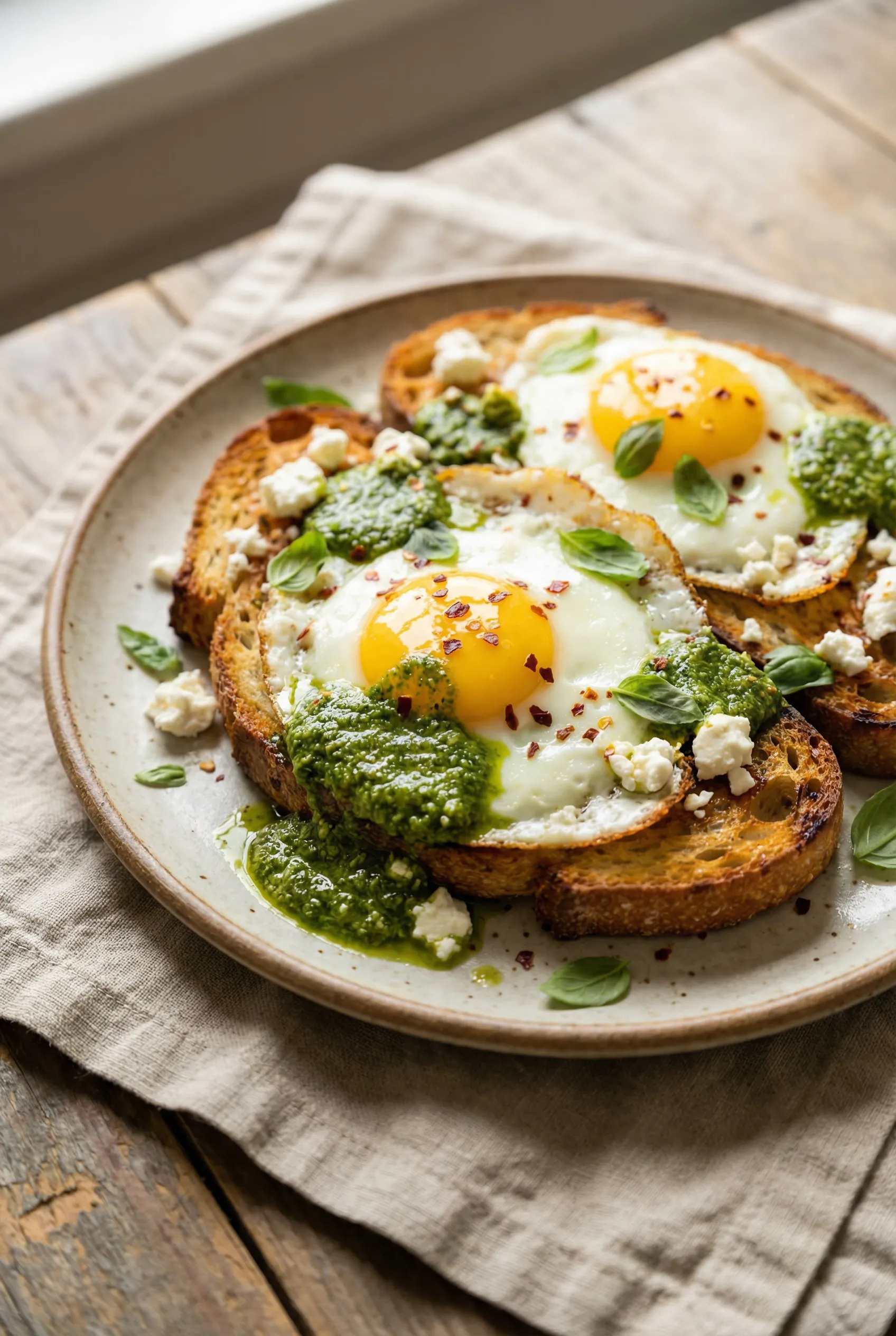 Pesto Eggs on Crispy Sourdough